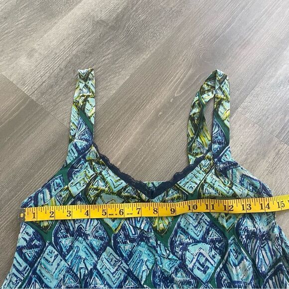 Free People Mini Dress Oversized Trapeze Triangle Print Blue Green - Picture 9 of 12